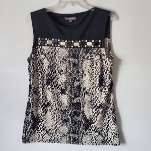 Roz & Ali sleeveless top. Black & cream Sz. L